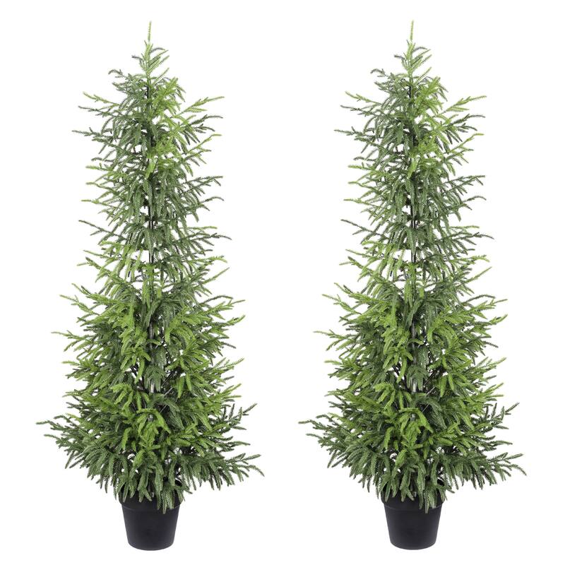 4" Artificial Real Touch Pine Tree in Black Plastic Pot, 2pc/set