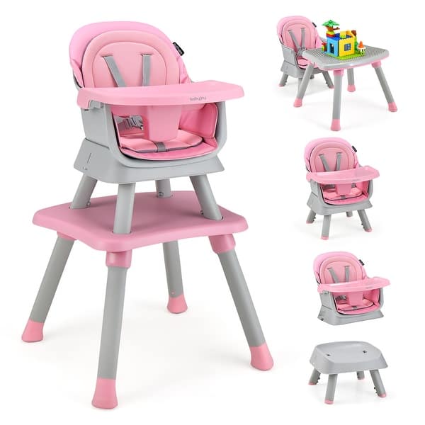 slide 2 of 16, Babyjoy 8-in-1 Baby High Chair Convertible Dining Booster Seat with Pink