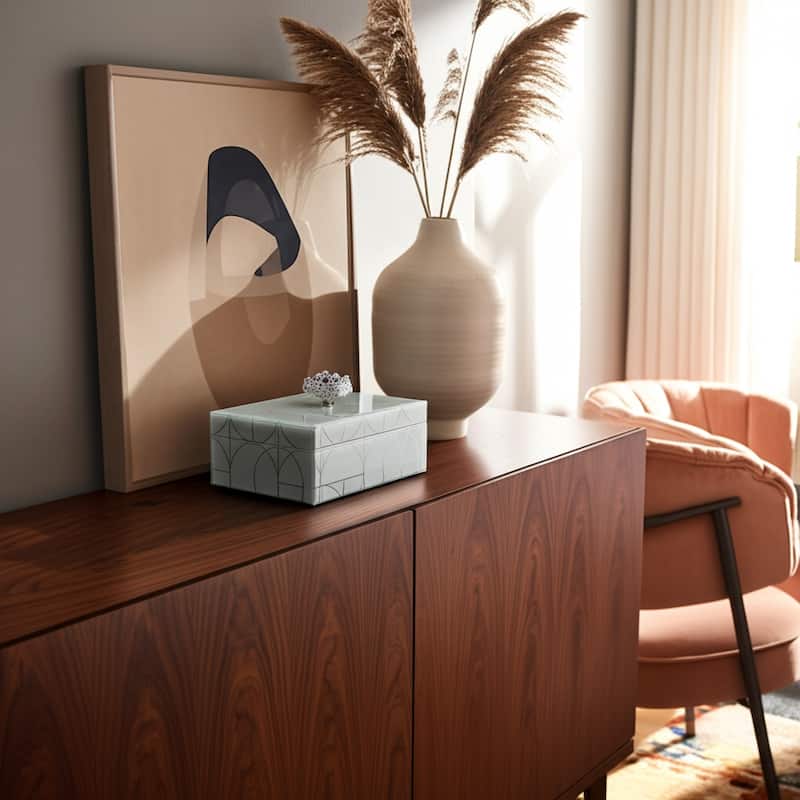 Glass and Wood Glam Decorative Contemporary Box with Stone Accent