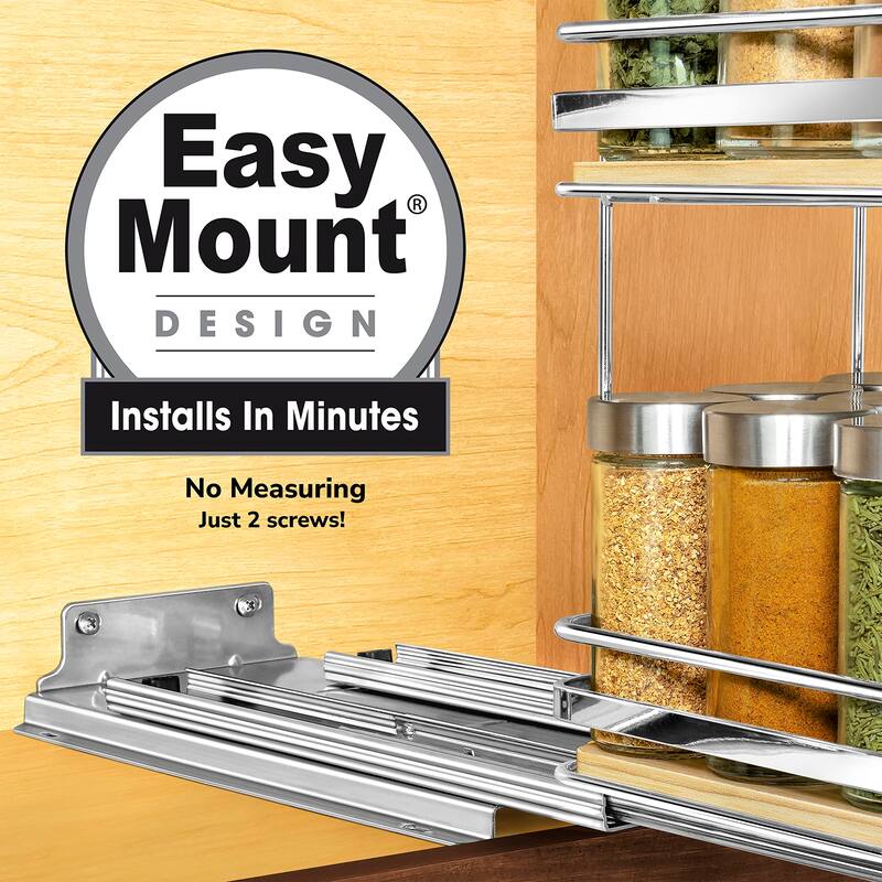 ® Élite™ Pull Out Spice Rack Organizer 6-1/4 inch Wide Slide Out Rack Wood and Chrome Sliding Spice Organizer Shelf - 2 Tier