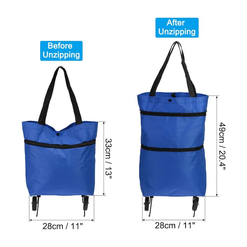 Foldable Shopping Bag with Wheels Portable Collapsible Trolley Bags - Blue