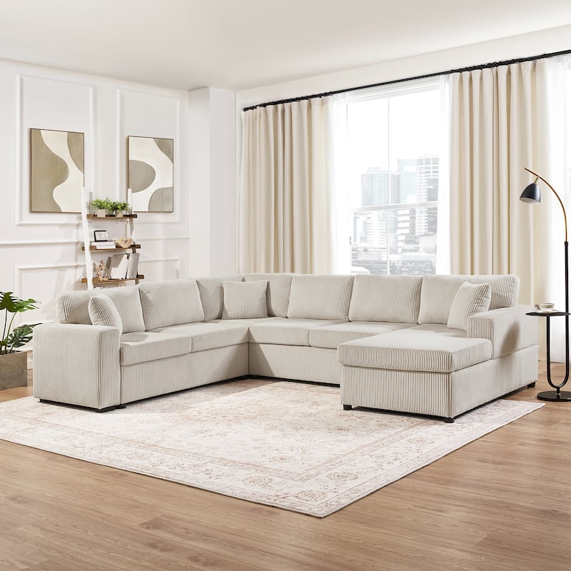 Roomfitters Oversized U-Shaped Sectional Sofa with Chaise Lounge and 3 Throw Pillows for Living Room