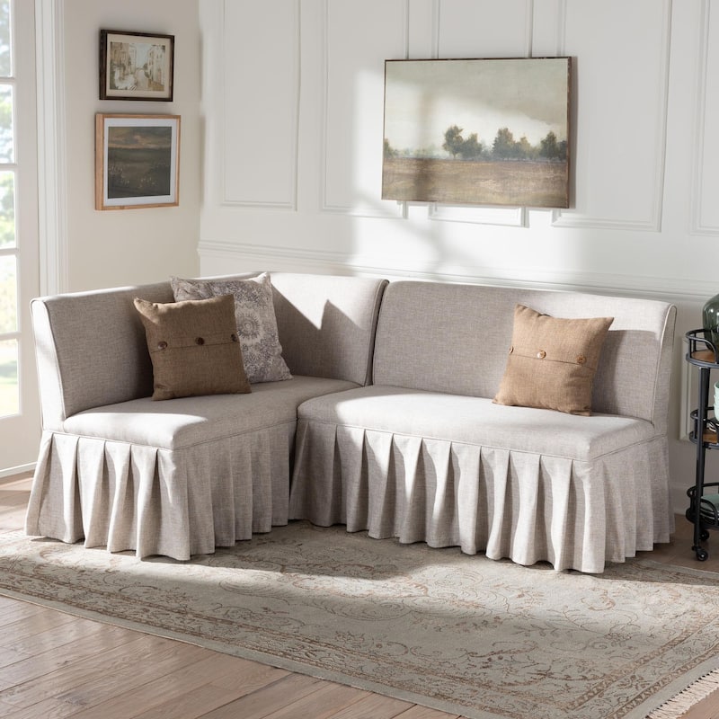 Bryna 2-Piece Fabric Upholstered Dining Nook Bench Set - Corner Kitchen Seating with Skirted Base, L-Shaped Nook, Beige