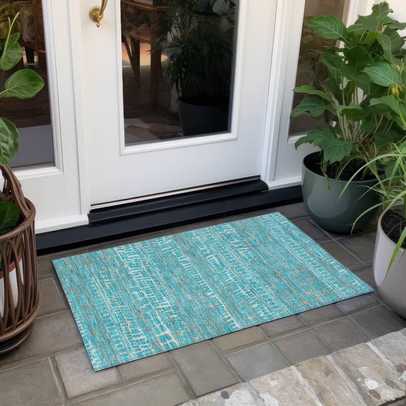 Machine Washable Indoor/ Outdoor Modern Winfield Chantille Rug - Teal - 1'8" x 2'6"