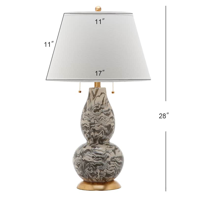 SAFAVIEH Lighting Sebrina 29-inch Navy And White Color Swirls Glass Table Lamp (Set of 2) - 17"x17"x28" - 17Wx17Dx28H