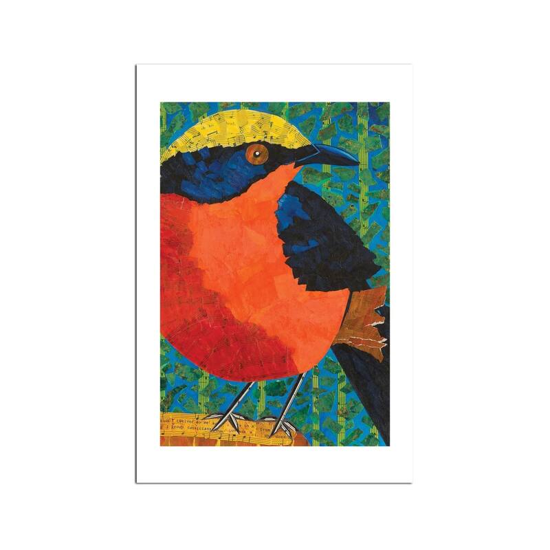 Yellow Crowned Gonolek Fine Art Paper Print by Teal Buehler - Multi