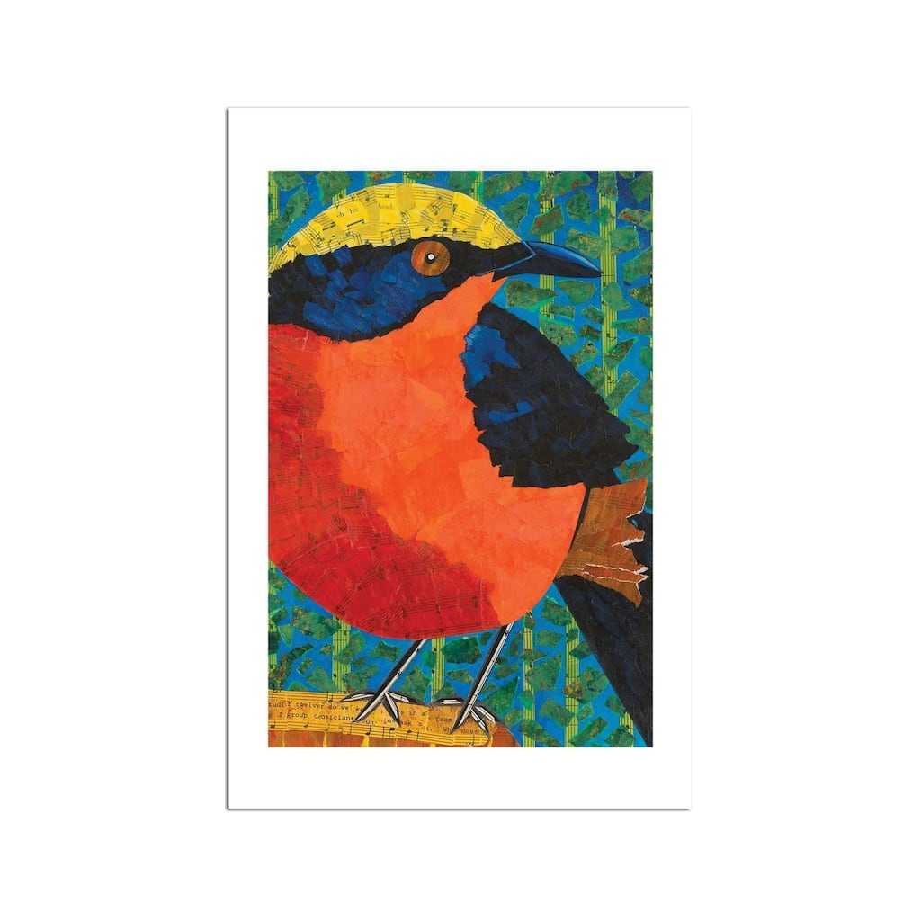 Yellow Crowned Gonolek Fine Art Paper Print by Teal Buehler - Multi