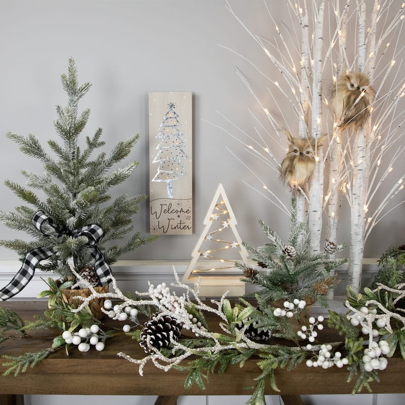 Lighted Wooden Christmas Tree with Stars Decoration - 11"