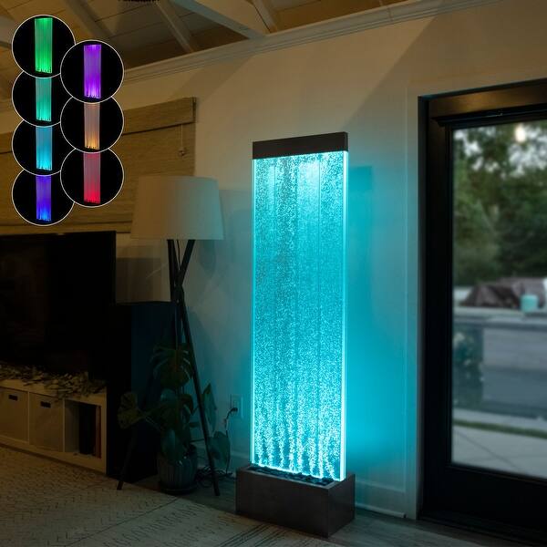 slide 2 of 12, Alpine Corporation 72"H Indoor Bubble Wall Fountain with Color-Changing LED Lights and Remote, Black
