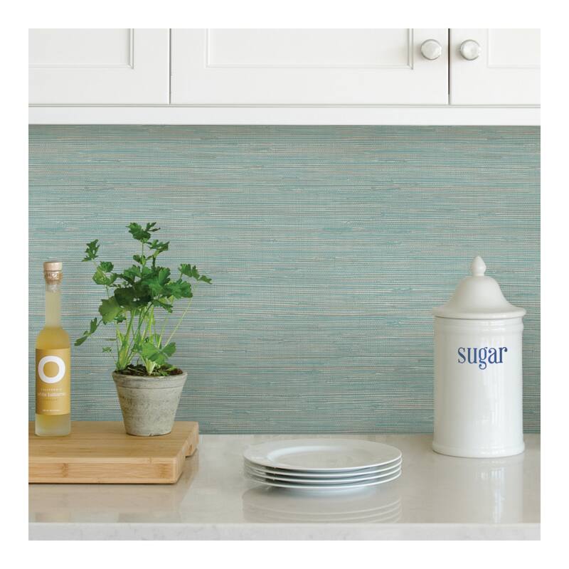NuWallpaper Tibetan Grasscloth Teal Peel & Stick Wallpaper - 216in x 20.5in x 0.025in