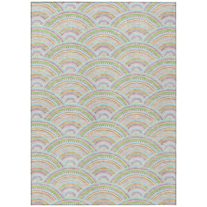 Machine Washable Indoor/ Outdoor Modern Mosaic Chantille Rug