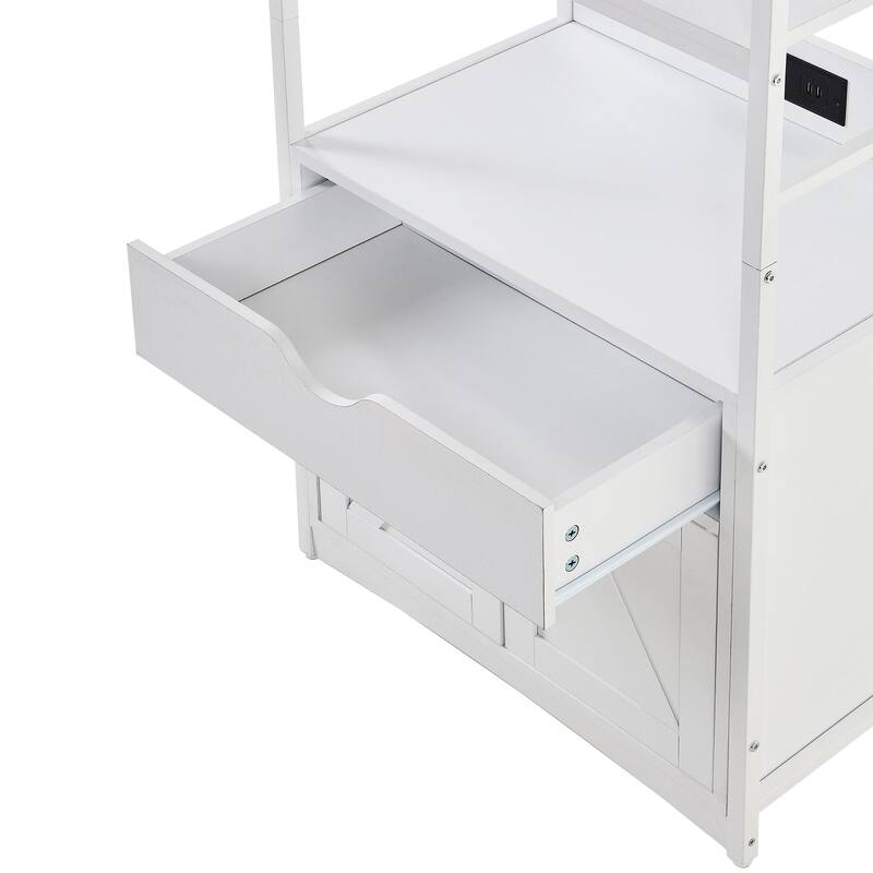 VECELO Bathroom Storage Cabinet with Shelves, Drawer & Charging Ports, Freestanding File Cabinet for Kitchen, Office, Laundry