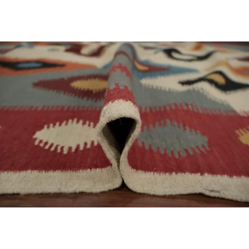 Hand Woven Oriental 100% Wool Carpet Southwestern Modern Greys & Charcoal Kilim Area Rug - 9' 9'' X 6' 7''