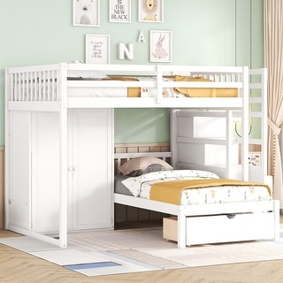 Merax Full Over Twin Bunk Bed with Wardrobe, Drawers - Bed Bath ...