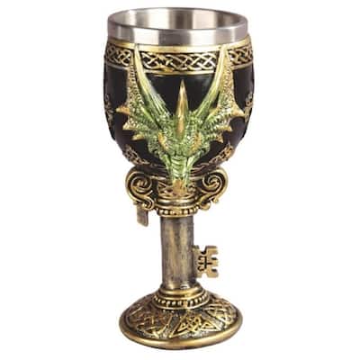 Q-Max 6.75"H Green Dragon Goblet Statue Fantasy Decoration Figurine