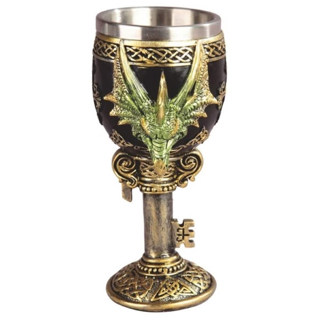 Q-Max 6.75"H Green Dragon Goblet Statue Fantasy Decoration Figurine
