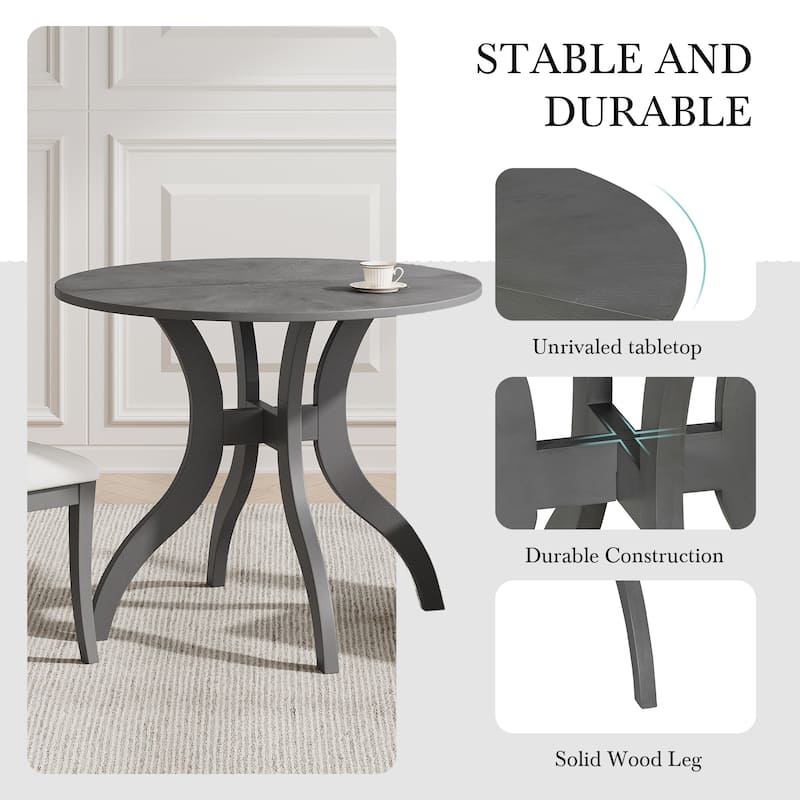 Kitchen Set with Grey Upholstered Chairs and Round Dining Table
