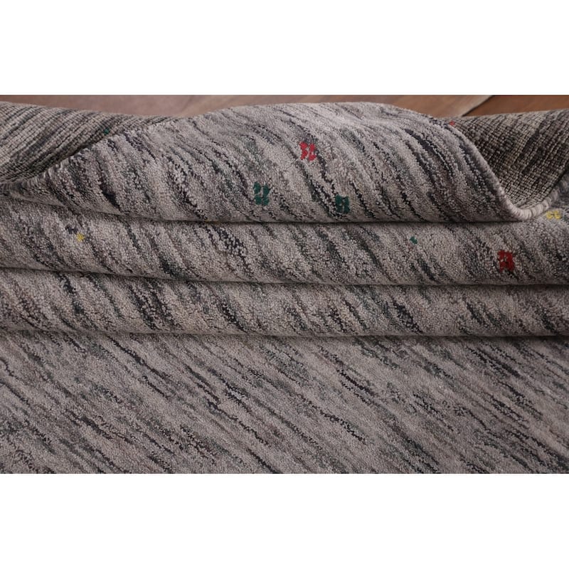 Striped Pink Gabbeh Oriental Area Rug Hand-Knotted Wool Carpet - 7'10" x 9'9"