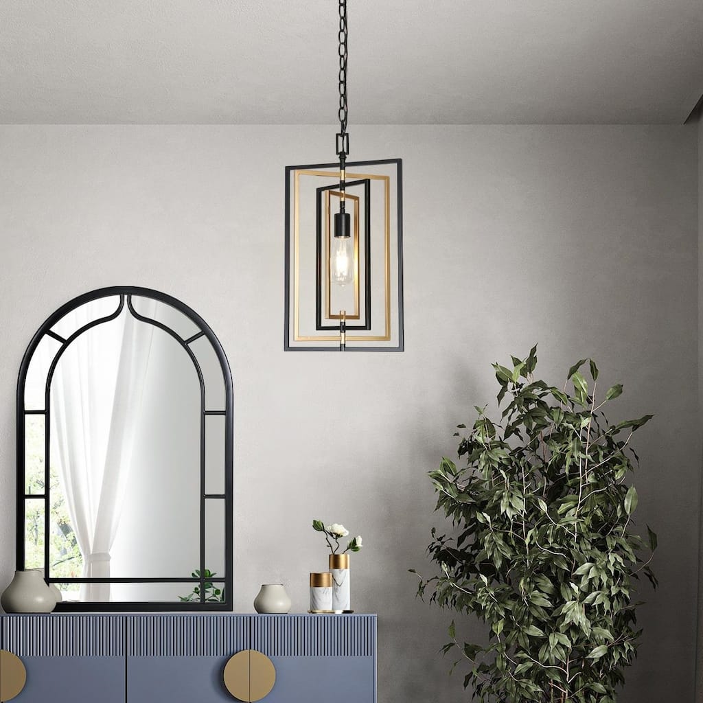Zenith Modern Transitional Black and Gold 1-Light Metal Adjustable Kitchen Island DIY Pendant Lights
