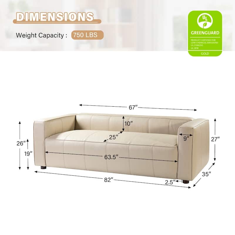 Donia Mid-Century Modern Leather 82" Curved Sofa with Wooden Legs by HULALA HOME