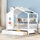 preview thumbnail 1 of 7, White Wooden House Bed with Roof, 2 Drawers, and Storage Shelf Twin - White