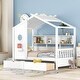 preview thumbnail 10 of 34, Wooden House Bed with Roof, 2 Drawers, and Storage Shelf Twin - White