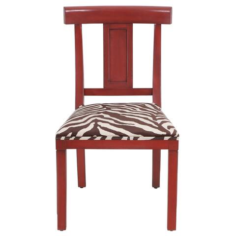 Dann Foley - Wooden Dining Chair - Cherry Wood Finish - Brown & White Zebra Patterned Fabric Seat