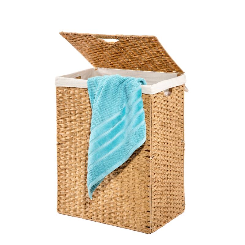 Seville Classics Lidded Foldable Portable Rectangular Laundry Hamper Basket with Washable Liner