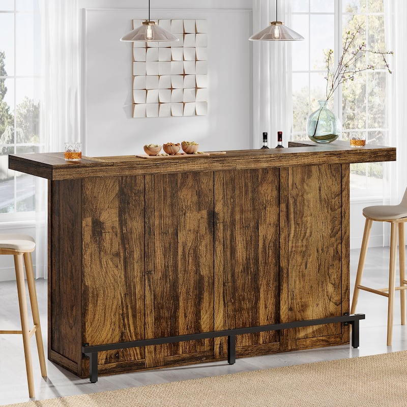 4-Tier Bar Table, 70.9-Inch Large Modern Home Bar Cabinet - Brown