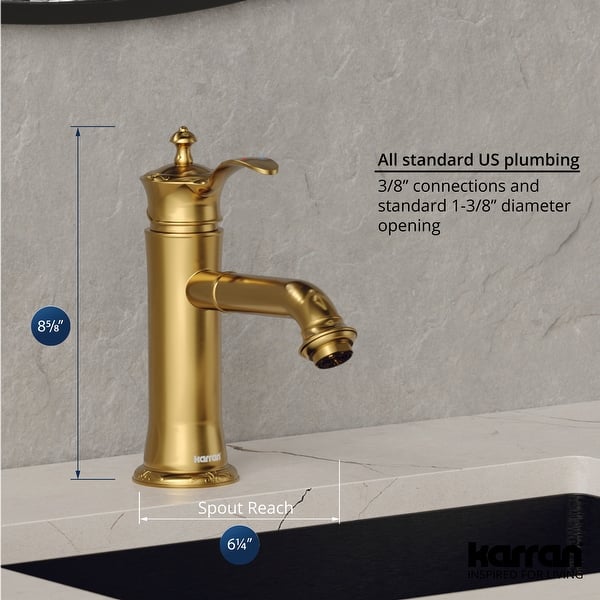 dimension image slide 5 of 7, Karran Vineyard KBF470 Single-Handle Single Hole Basin Bathroom Faucet with Matching Pop-up Drain