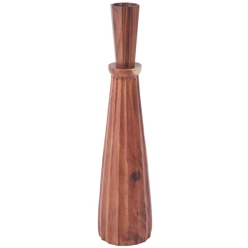 Wood Handmade Tall Pleated Floor Decorative Vase - Brown - Roche River Decor - Brown - 8"W, 35"H