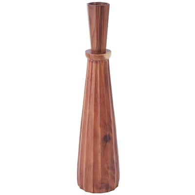 Wood Handmade Tall Pleated Floor Decorative Vase - Brown - Roche River Decor