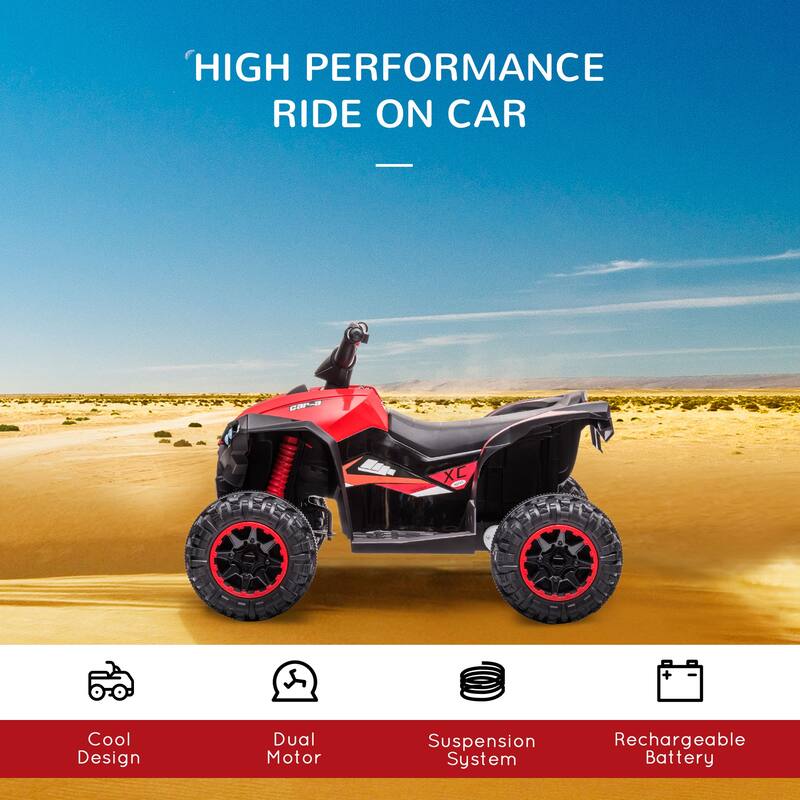 Aosom 12V Kids ATV Quad Car with Forward & Backward Function, Four Wheeler for Kids with Wear-Resistant Wheels, Music