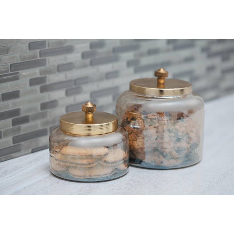 Glass Decorative Jars with Metal Lids - Set of 2 Gold - CosmoLiving by Cosmopolitan