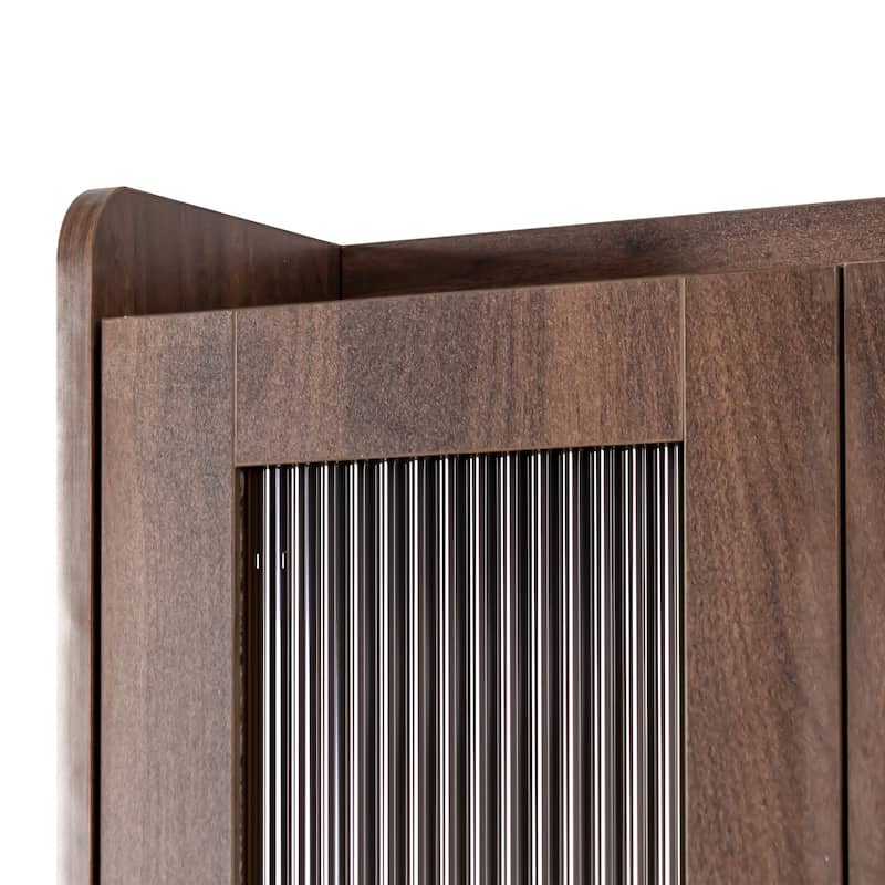 Wooden Sideboard Buffet Cabinet with Microwave Stand, Tall Accent Pantry Cabinet with 2 Storage Cabinets