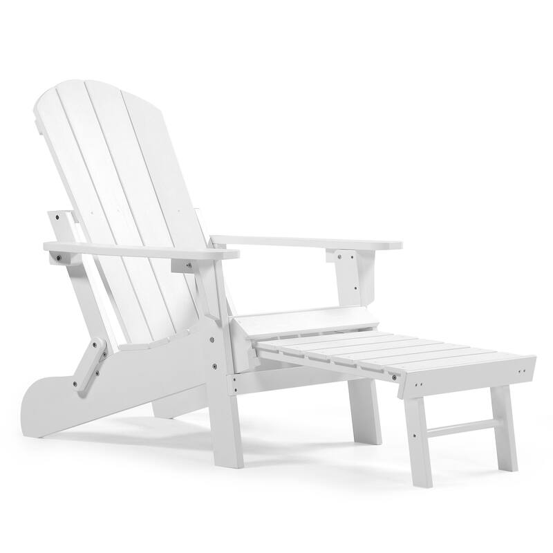 Hurley Folding Poly Plastic Adirondack Chair with Pull-out Ottoman
