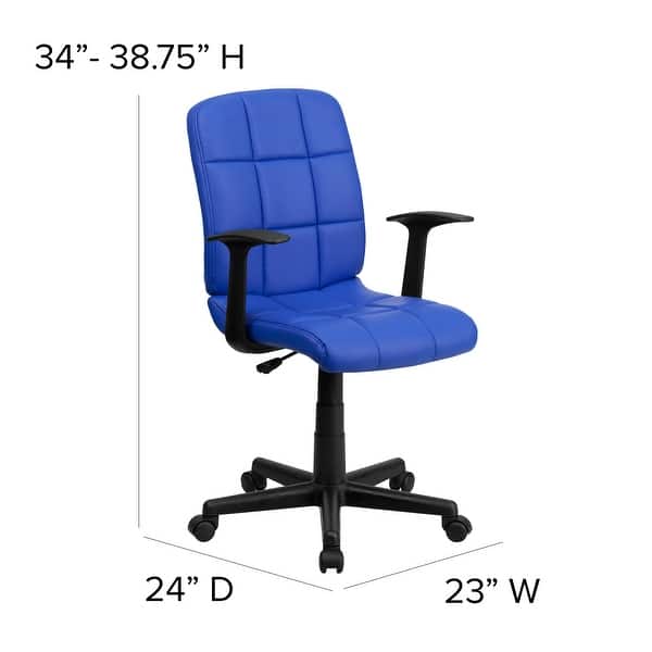 dimension image slide 0 of 5, Mid-Back Quilted Vinyl Swivel Task Office Chair with Arms