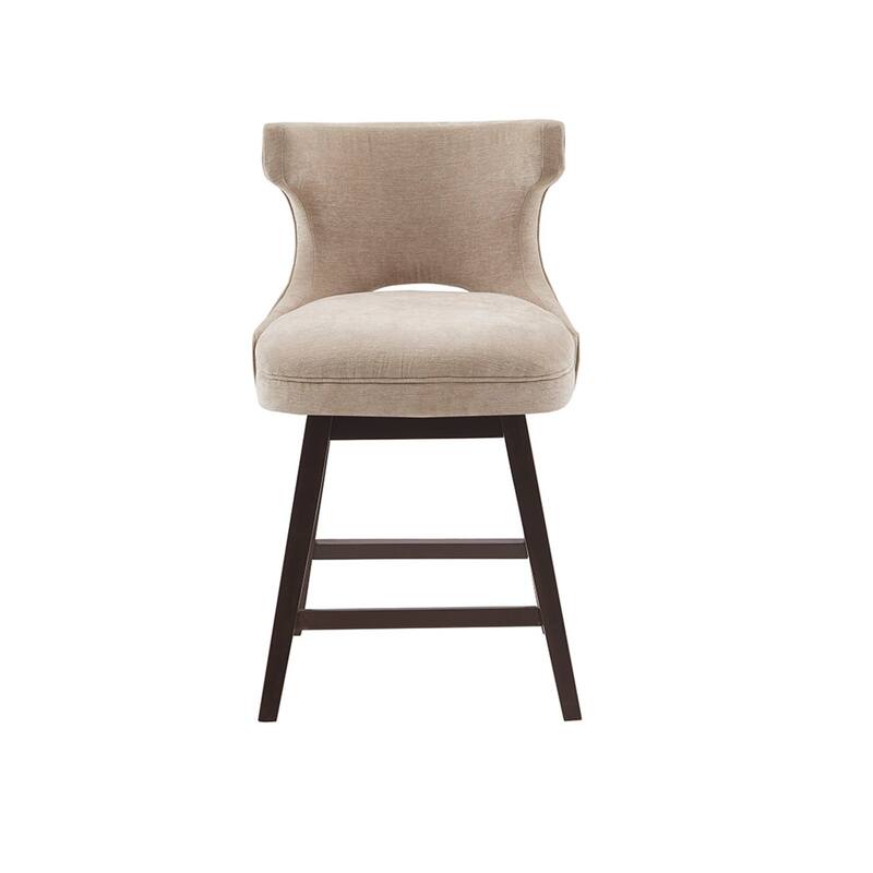 Roomfitters 360-Swivel Counter Stool, Upholstered Low Back Bar Chair with Nailhead Trim and Metal Kickplate