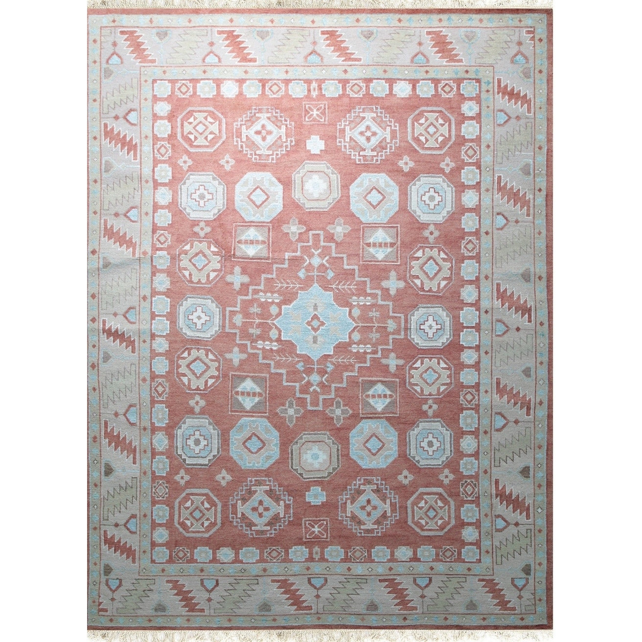 Hand-Knotted Wool Rust Traditional Geometric Modern Knotted Rug - Timeless Craftsmanship and Modern Elegance
