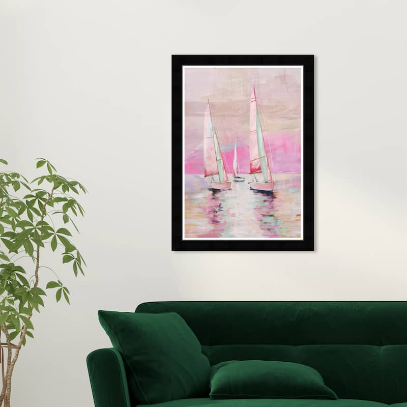 Wynwood Studio Pink Coastal Sailing Framed Beachfront Coastal Prints