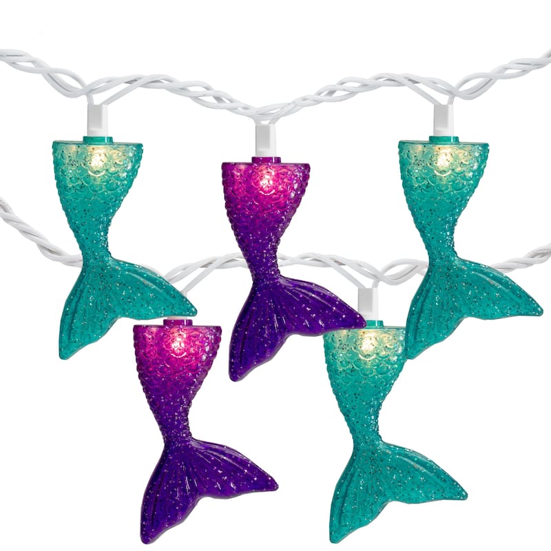 10-Count Purple and Blue Mermaid Tail Patio Light Set 5.75ft White Wire - Purple and Blue