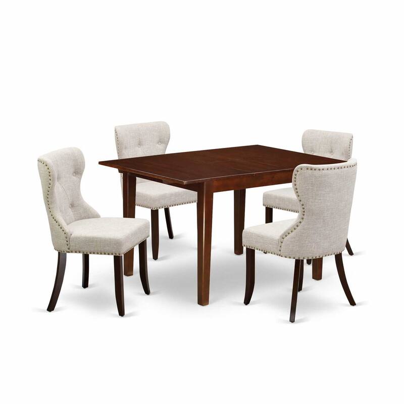 5-Piece Mahogany Finish Solid Wood Top - Dining Room Set Seats-4