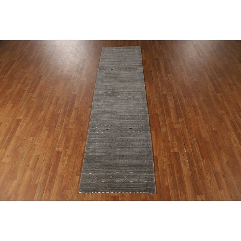 Gray Tribal Gabbeh Indian Runner Rug Handmade Wool Carpet - 2'6" x 9'6"