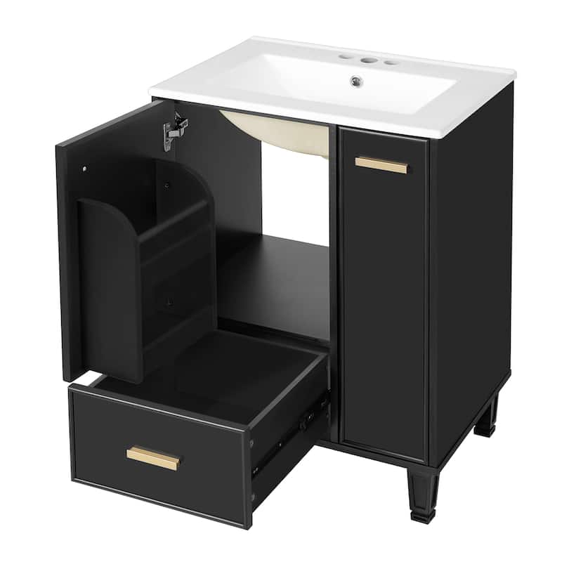 24" Bathroom Vanity with Sink, Bathroom Cabinet with Door Shelf, Deep Drawer, 2-Tier Pull-Out Basket