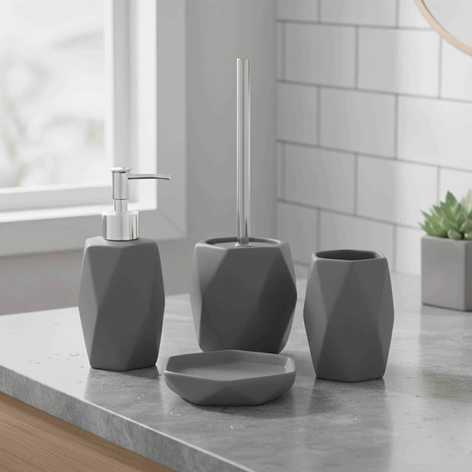 Diamond Bathroom Accessory Set 4-Pieces Gray