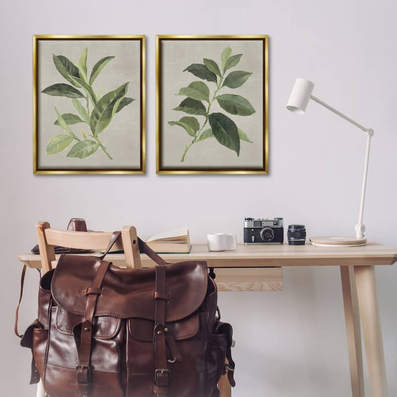 Stupell Green Tea & Coffee Plant Leaves Framed Floater Canvas Wall Art Design By Lanie Loreth (Set of 2)