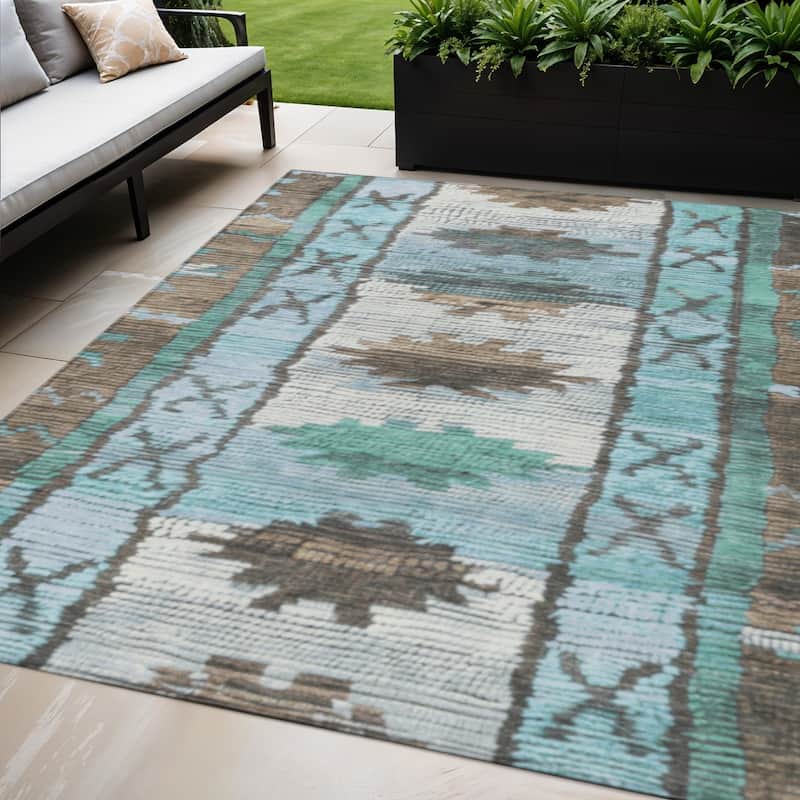 HomeRoots Tribal Transitional Rectangle Outdoor Rug - 5' X 8'