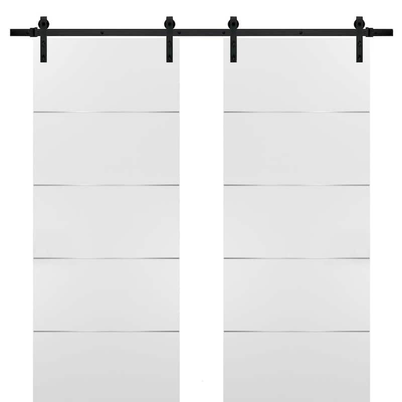 Double Barn Sliding White Doors Black Hardware / Planum 0020 White