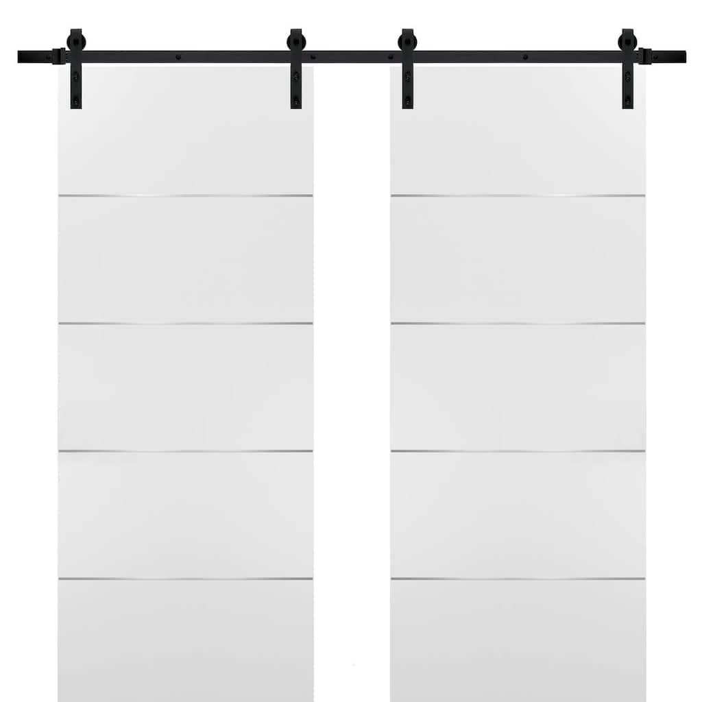 Double Barn Sliding White Doors Black Hardware / Planum 0020 White
