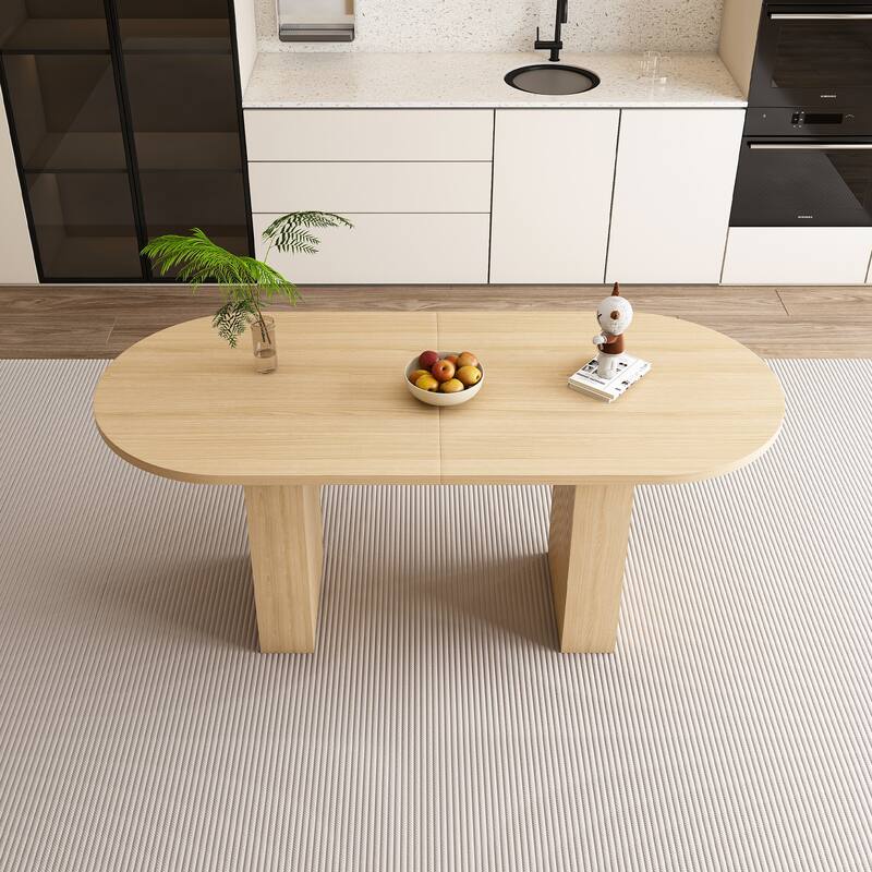 Kitchen Table with Wood Strip Base, Oval Dining Table, Water-Resistant Coffee Table Office Table